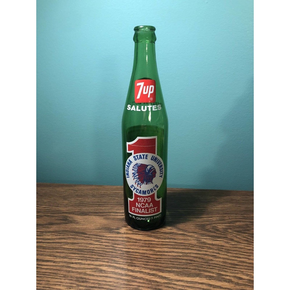 Indiana State Sycamores Larry Bird 1979 NCAA Finalist Basketball 7Up 16oz Bottle